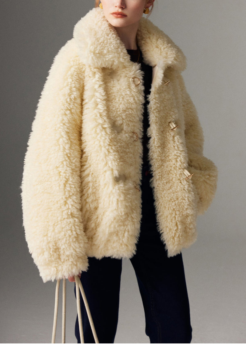 Yellow Oversized Warm Teddy Faux Fur Coats Winter