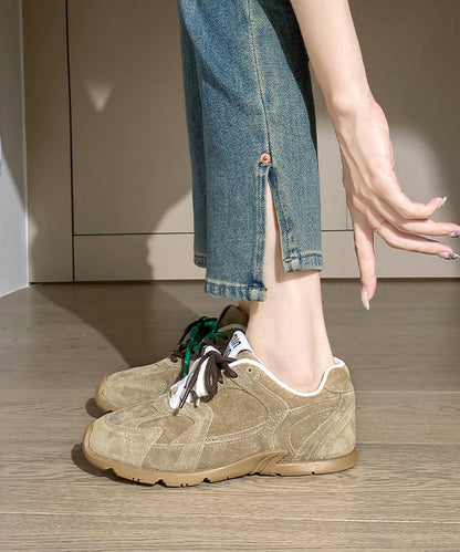 Khaki Lace Up Splicing Platform Sport Flat Shoes for
