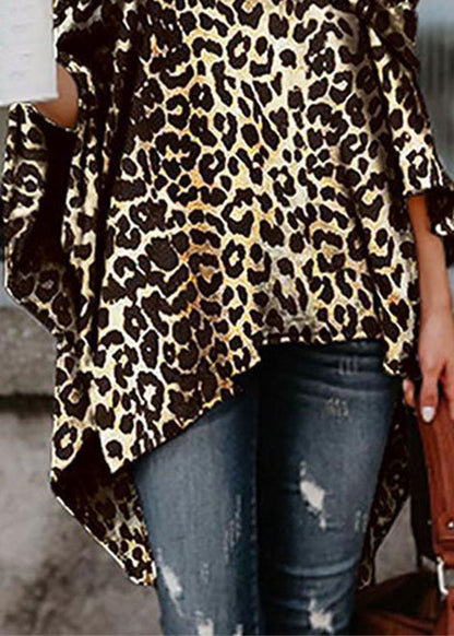 Slash Neck Asymmetrical Design Off the Shoulder Leopard Print Top Summer