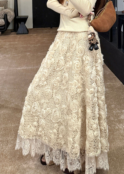 Light Yellow Elastic Waist a Line Skirt Fall