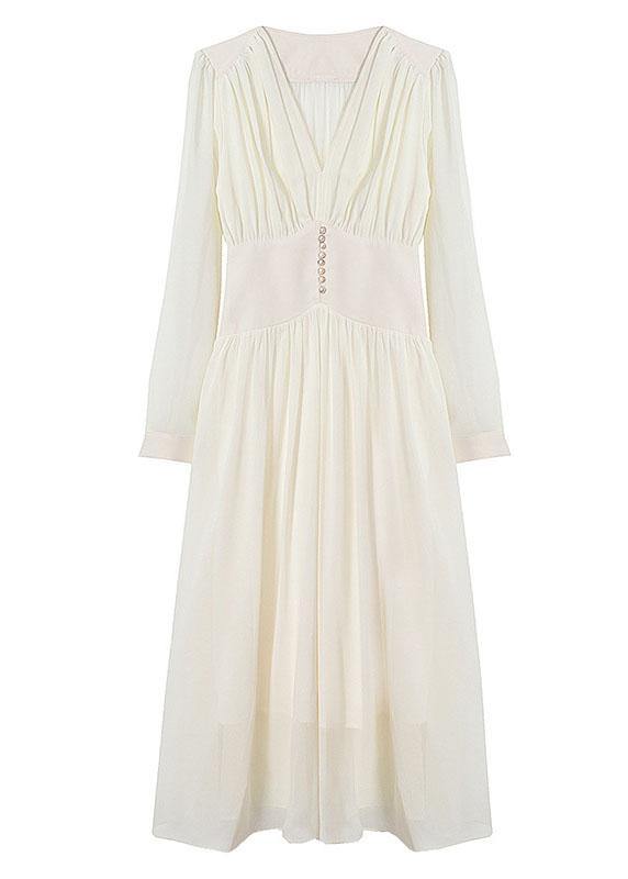 Diy Beige V Neck Chiffon Tunic Button Summer Mid Dress