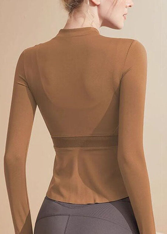 Blue Zipper Elastic Short Yoga Jacket Long Sleeved