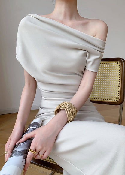 White Cold Shoulder Backless Chiffon Dress Summer