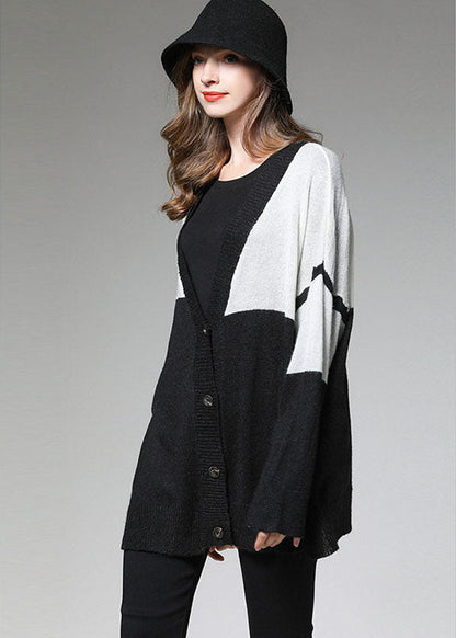 Colorblock Button V Neck Knit Fall Loose Short Cardigans
