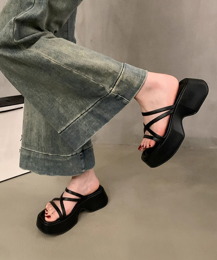 Leopard Platform Slide Sandals Peep Toe