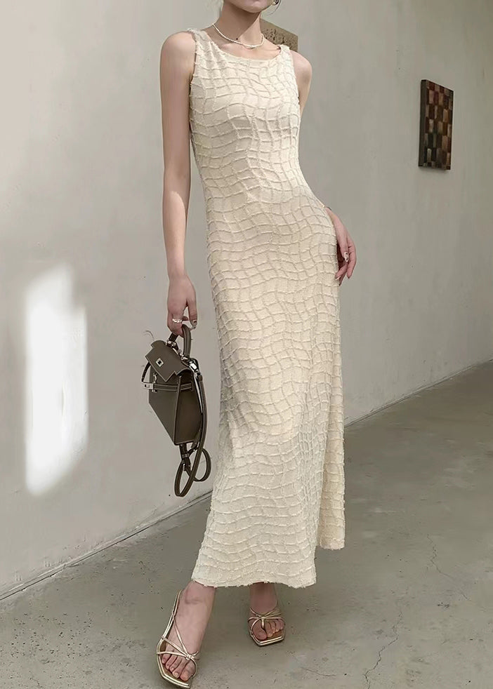 Coffee O Neck Cotton Long Dresses Sleeveless