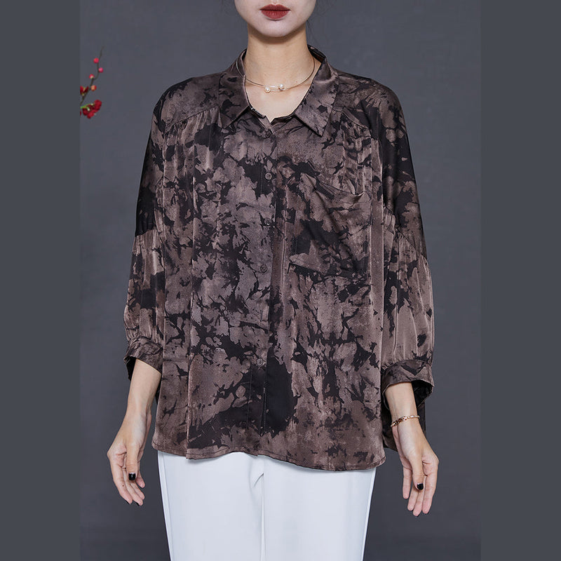 Boutique Chocolate Oversized Print Chiffon Shirts Summer