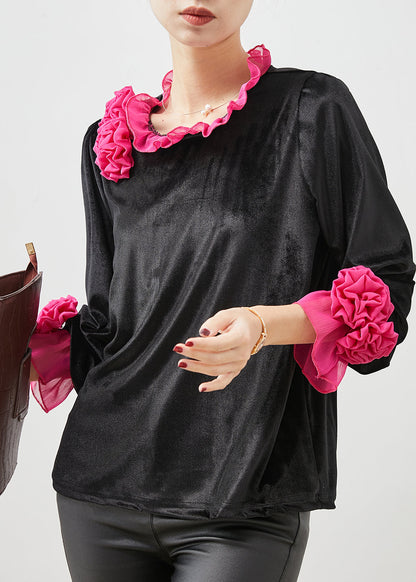 Rose Ruffled Silk Velour Shirt Spring