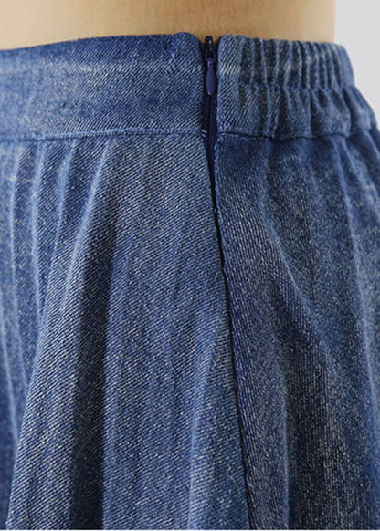 Blue Zip Up Elastic Waist Pleated Skirts Spring