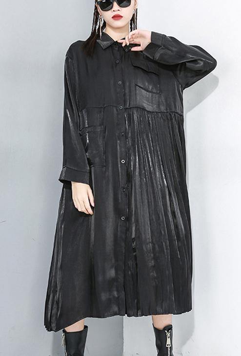 Long Sleeve Lapel Collar Loose Oversize Midi Dresses