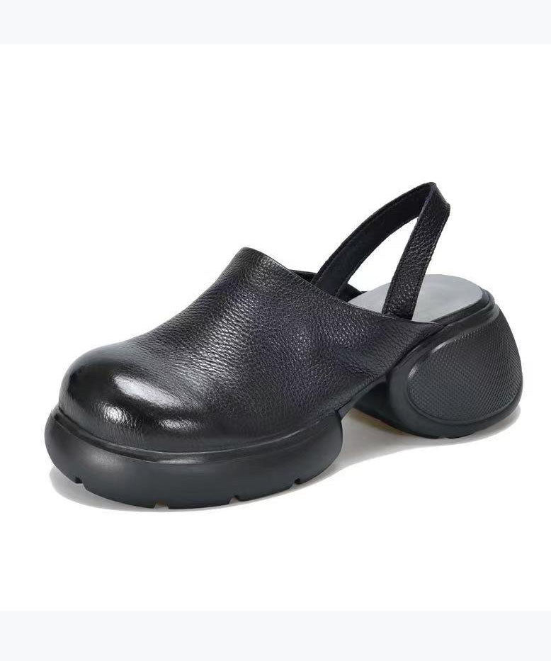 Splicing Chunky Sandals Brown Cowhide Leather