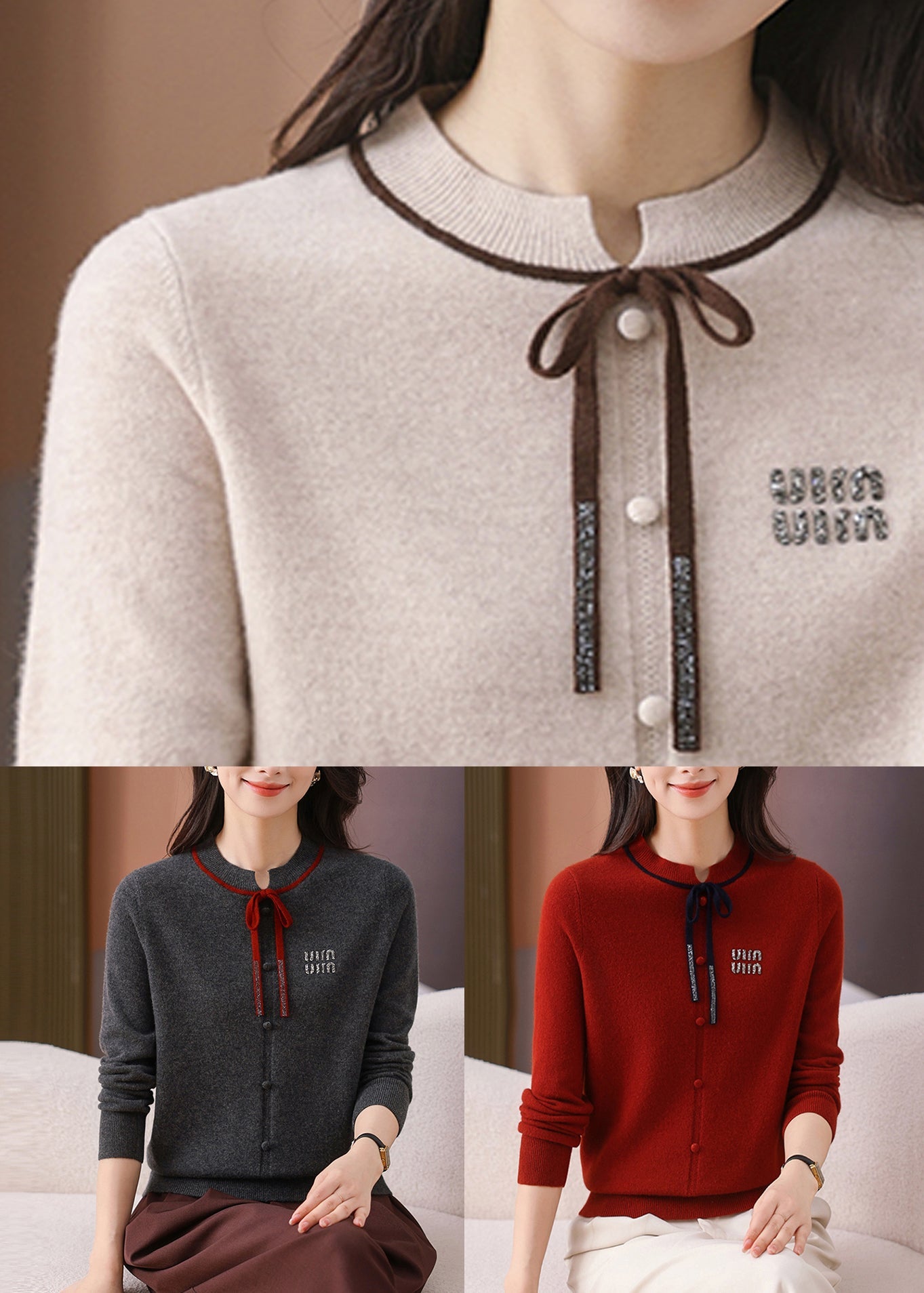 Simple Red Button Thick Woolen Sweater Long Sleeve Winter