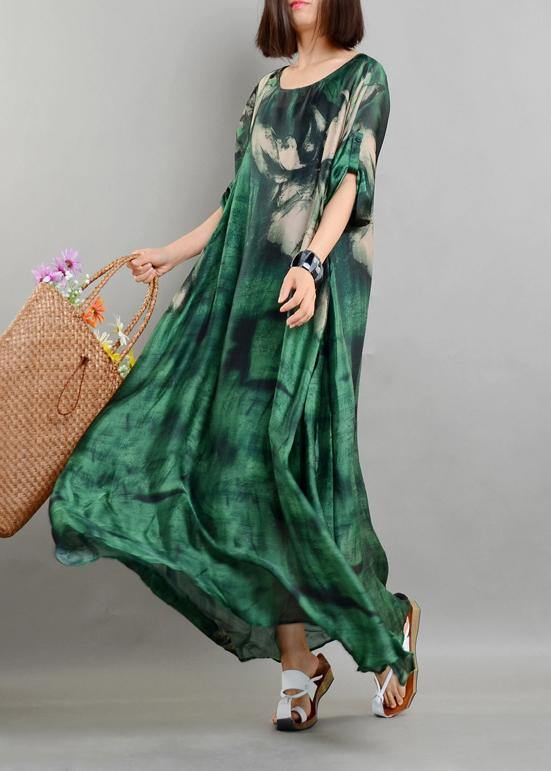 Green Print Chiffon Dress Summer Two Pieces Set
