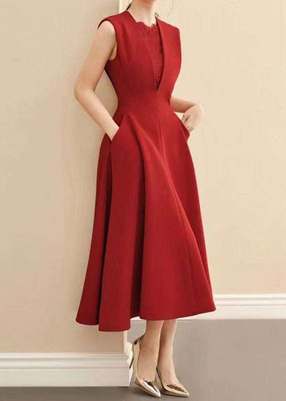 Organic Red O-neck Patchwork Vacation Maxi Dresses Summer