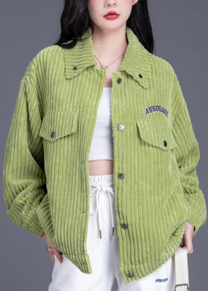 Pink Peter Pan Collar Pockets Loose Corduroy Coat Spring