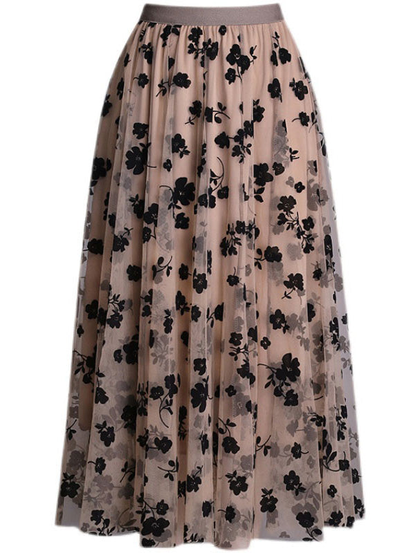 Chocolate High Waist Print Tulle a Line Skirts Spring