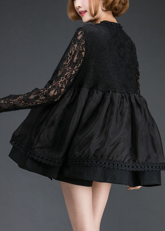 Organic Black Nail Bead Patchwork Lace Shift Dress Spring