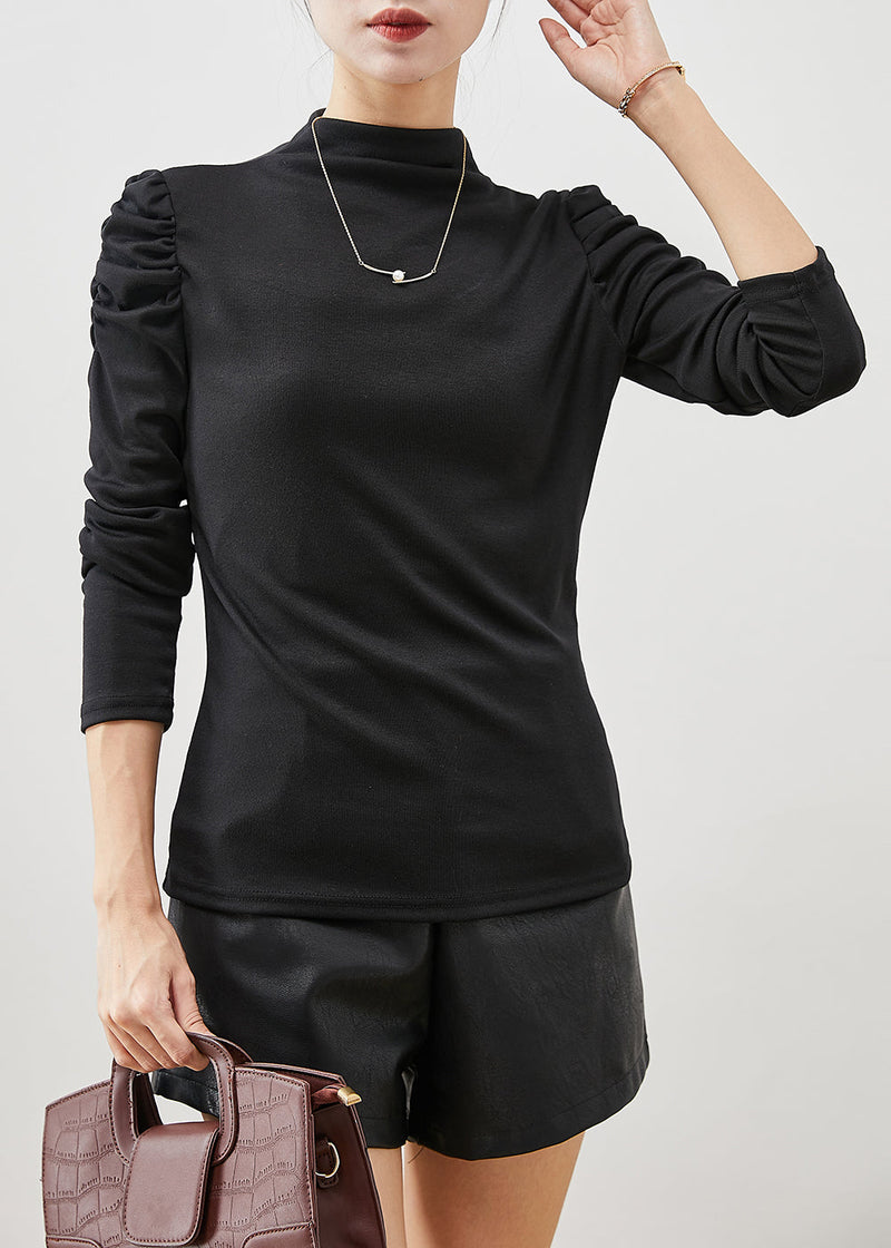 Black Puff Sleeve Silm Fit Cotton Top