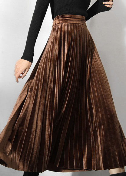 Classy Chocolate Velour Pleated Skirt Spring