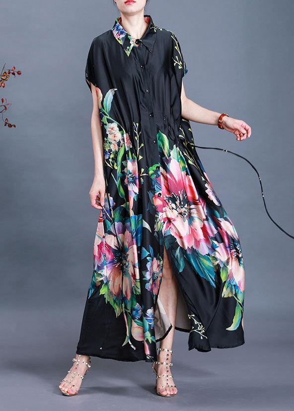 Black Print Tie Waist Maxi Coat Summer