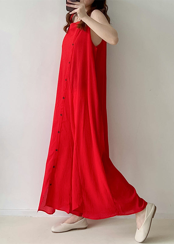 Red Asymmetrical Single Breaasted Chiffon Jumpsuits Fall