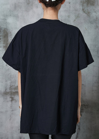 Black Oversized Pocket Cotton Shirt Tops Summer