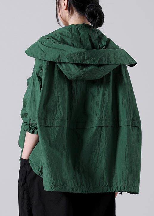 Loose Green Zippered Upf 50+ Coat Jacket Hooded Coat Summer