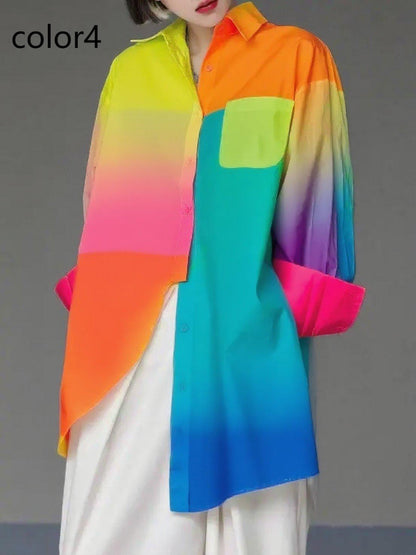 Unique Floral4 Asymmetrical Design Side Open Cotton Long Shirts Spring