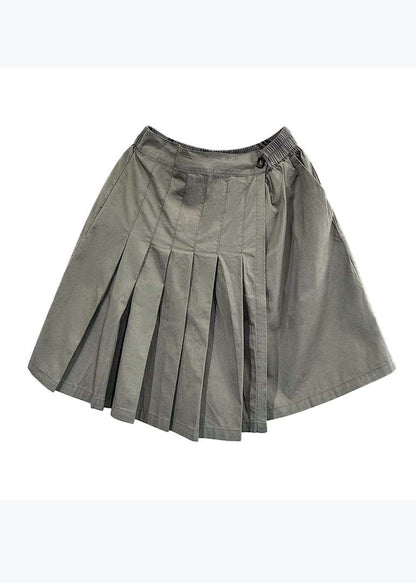 Versatile Green Elastic Waist Pleated Shorts Skirt Summer