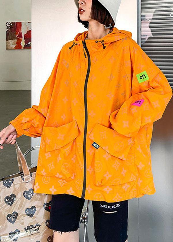 Comfy Orange Print Upf 50+ Coat Jacket Hooded Hoodie Coat