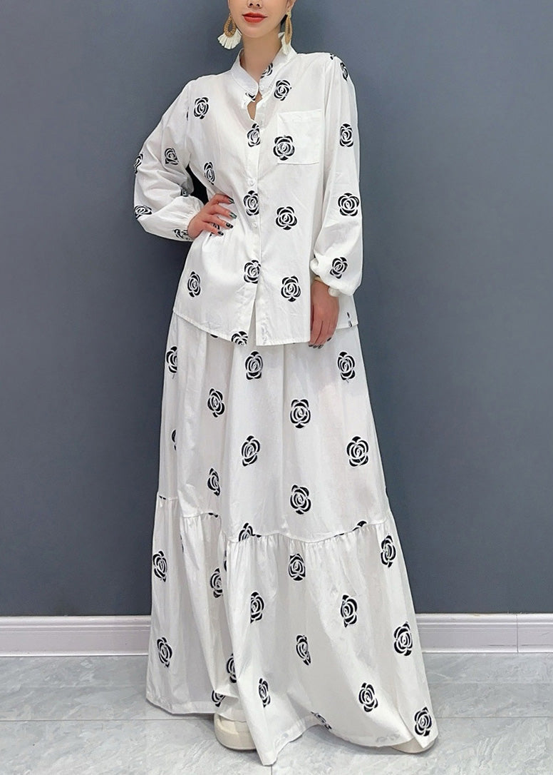 Boutique Black Stand Collar Print Patchwork Cotton Two-piece Set Fall