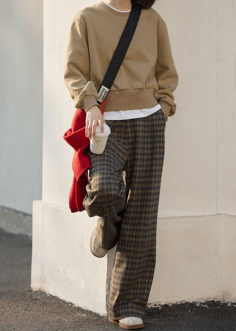 New Plaid High Waist Wide Leg Pants Spring