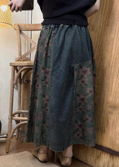 Blue Oversized Patchwork Denim a Line Skirt Summer