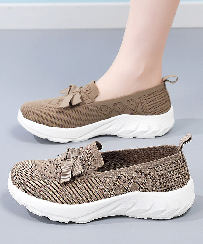 Brown Flat Shoes for Knit Fabric Comfy Flat Shoes