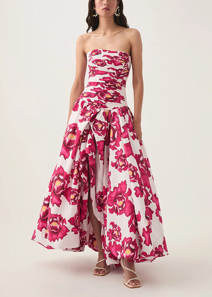 Rose Print Front Open Cotton Long Dresses Sleeveless Summer