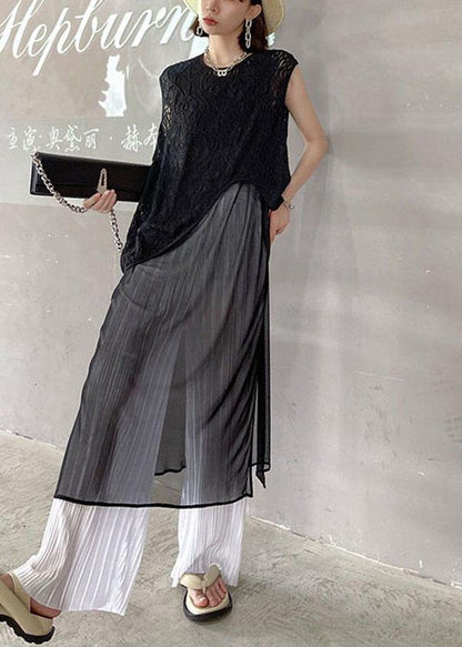 Loose Black Hollow Out Asymmetrical Design Sleeveless Tanks Summer