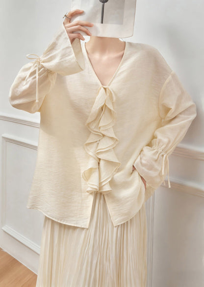 Fine V Neck Tie Lace Top and Maxi Skirts Two Pieces Set Flare Sleeve