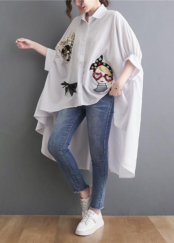 White Spring Appliques Low High Design Top