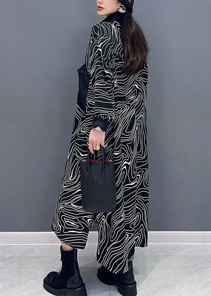 New Black Button Print Patchwork Cotton Shirt Dresses Long Sleeve