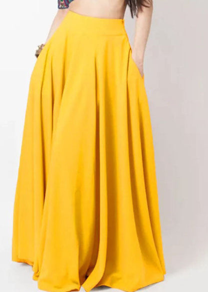 Color A-line Elastic Waist Swing Skirts With Pocket