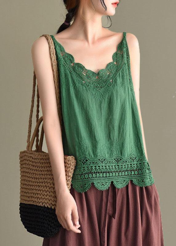 Pink Embroideried Lace Hollow Out Summer Cotton Vest Sleeveless