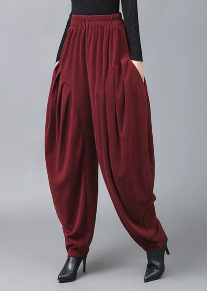 Italian Mulberry Wrinkled Pockets High Waist Cotton Lantern Pants Spring