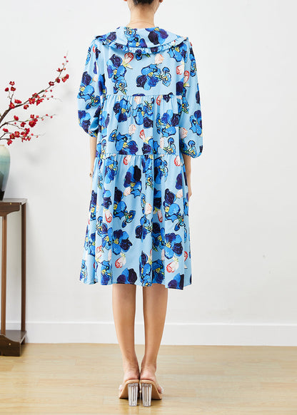 Blue Oversized Patchwork Print Holiday Dress Fall