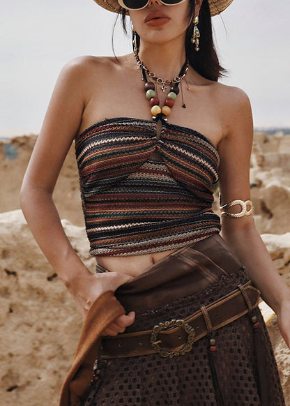 Striped Backless Lace Up Knit Tank Sleeveless