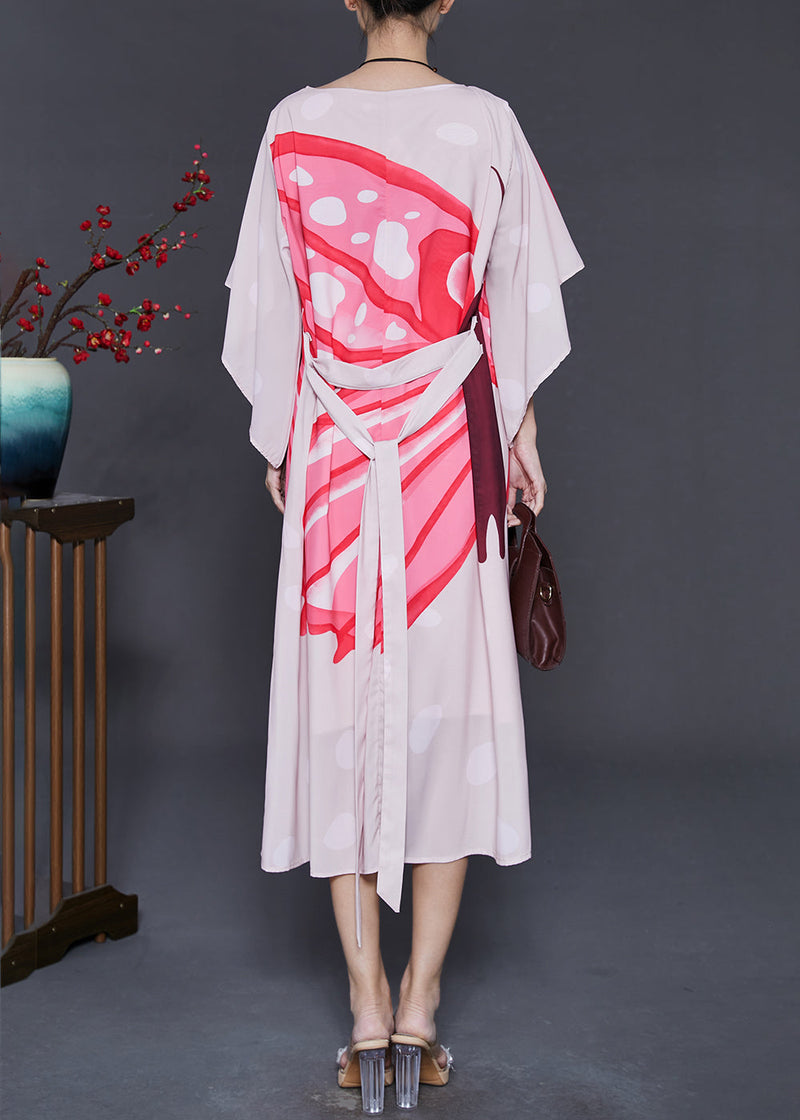Pink Oversized Print Chiffon Vacation Dresses Summer