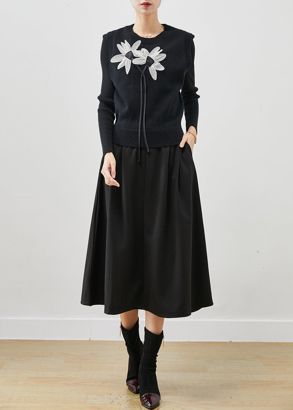 Black Silm Fit Three Piece Suit Set Winter