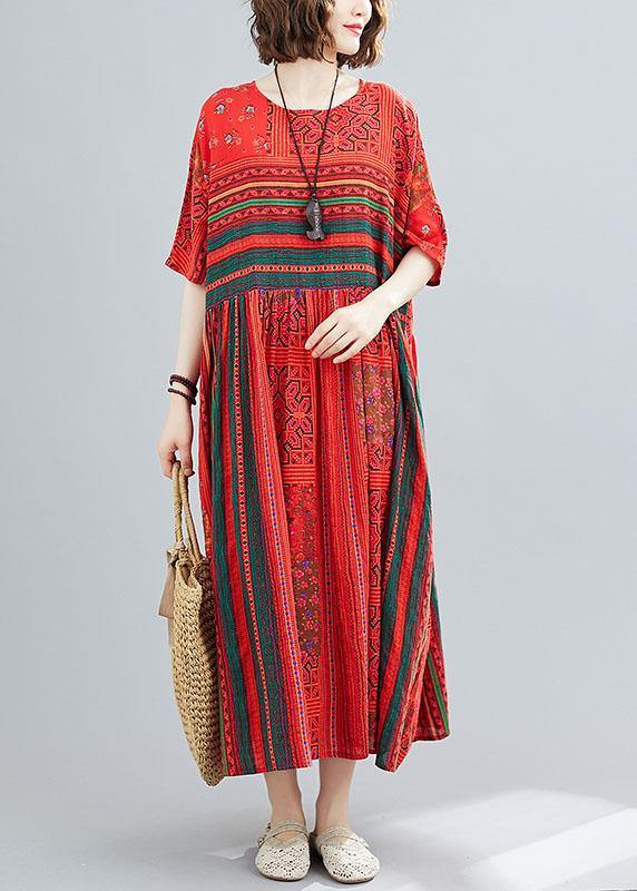 Red Loose Patchwork Print Summer Dress