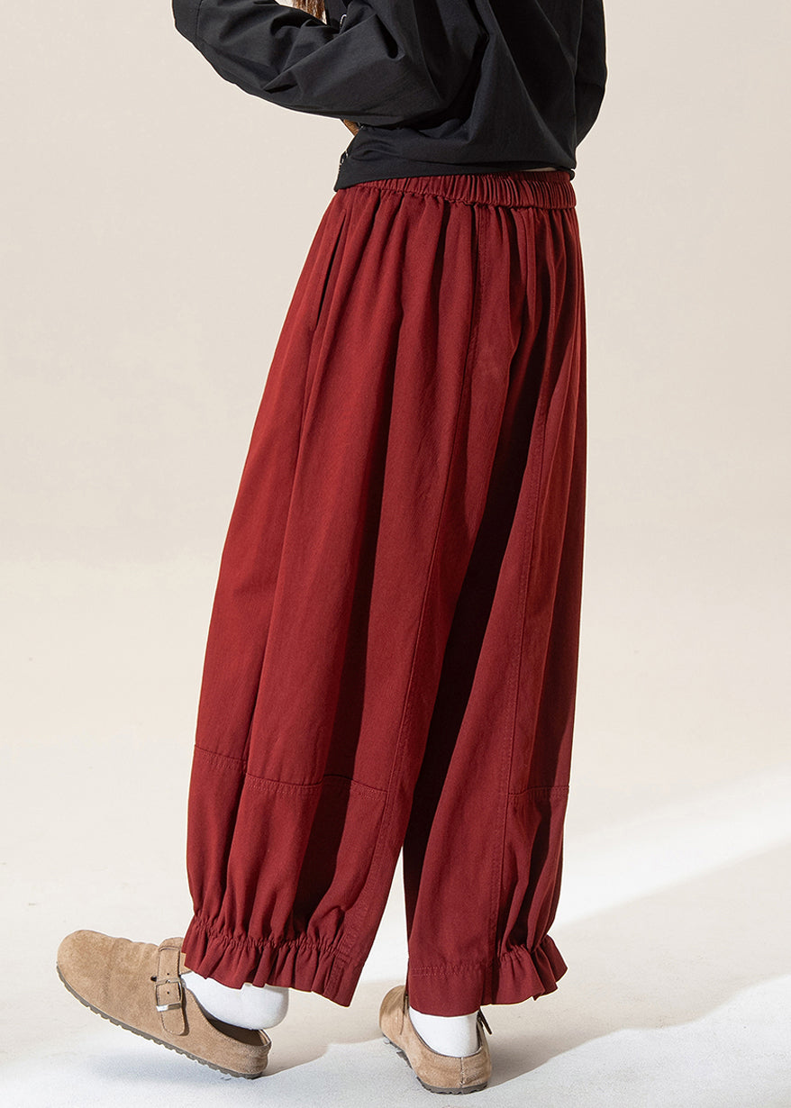 Red Ruffled Patchwork Straight Pants