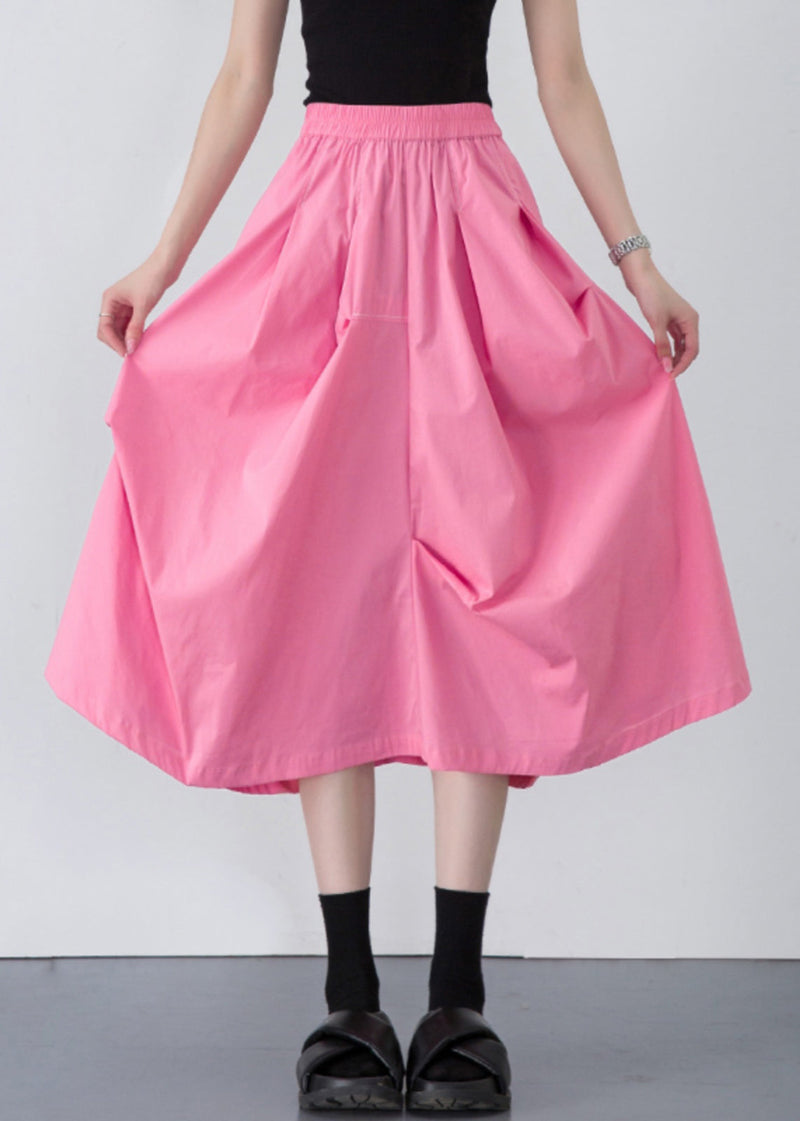 Loose Pink Wrinkled Pockets Cotton Skirt Summer