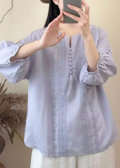 Boutique White Embroidered Linen Shirts Bracelet Sleeve
